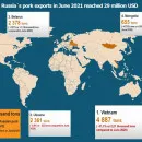 Russia`s pork exports in June 2021 reached 29 mln USD